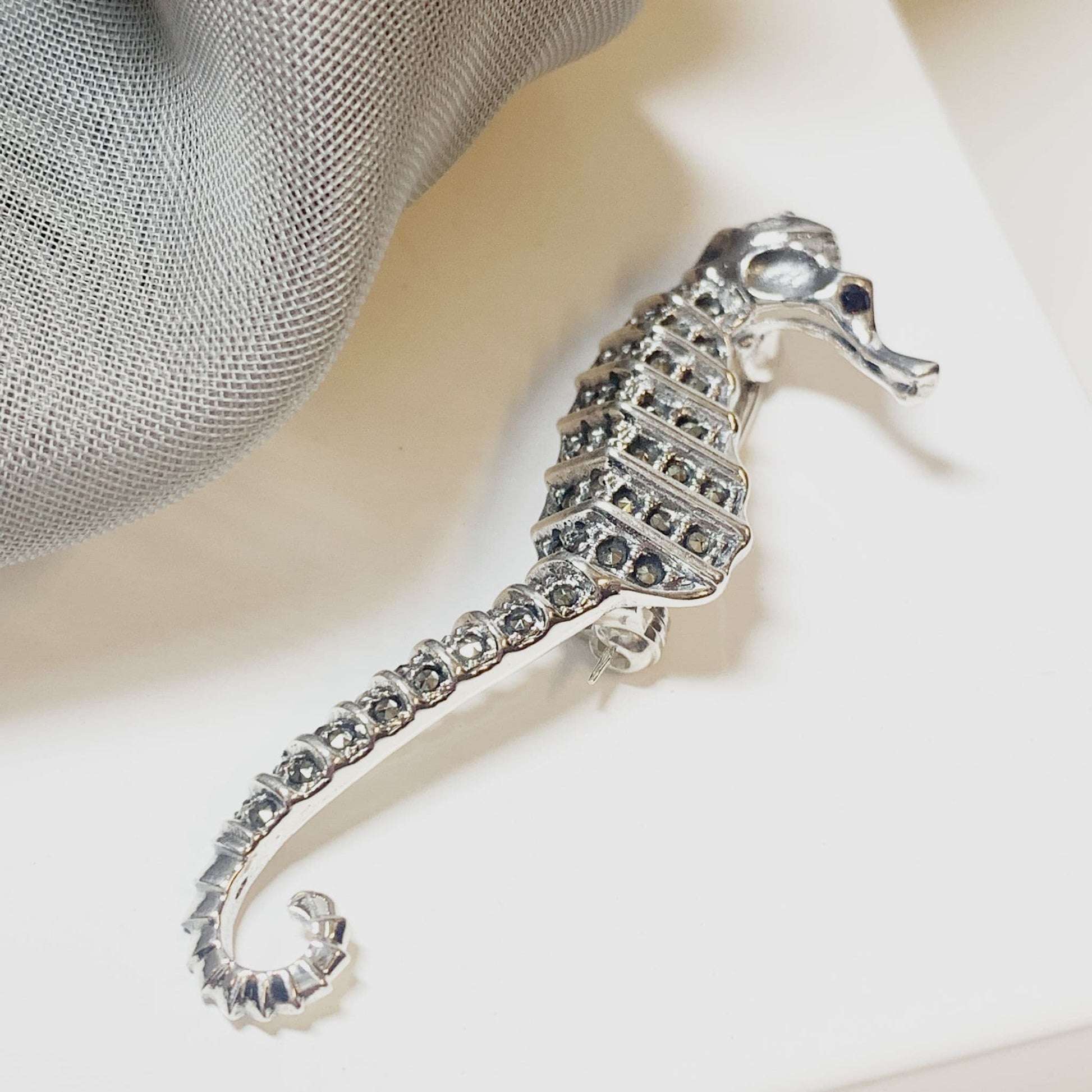Marcasite silver seahorse brooch
