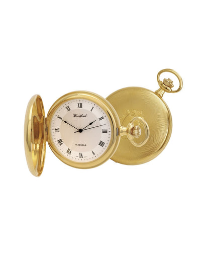 Mechanical Gold Plated Patterned Pocket Watch With Chain