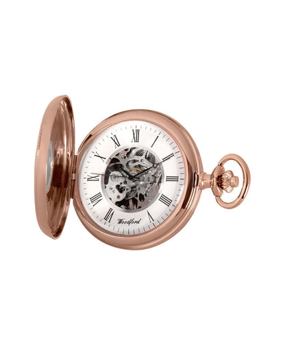 Mechanical Rose Gold Plated Patterned Pocket Watch With Chain