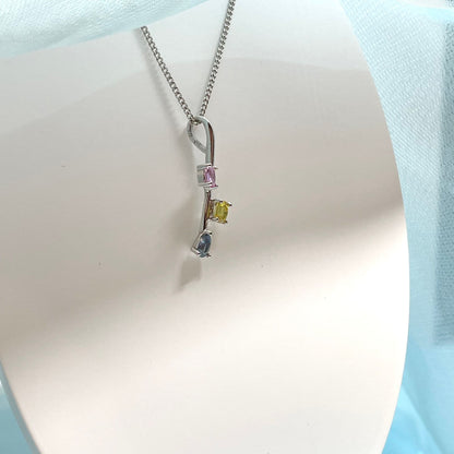 Multi Coloured Sapphire White Gold Necklace