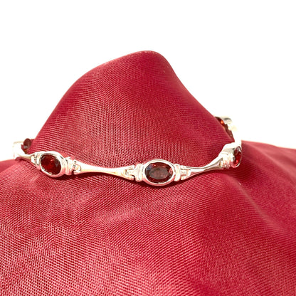 Oval Garnet Sterling Silver Bracelet