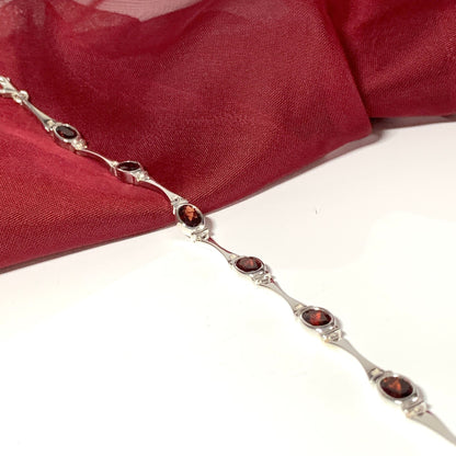 Oval Garnet Sterling Silver Bracelet