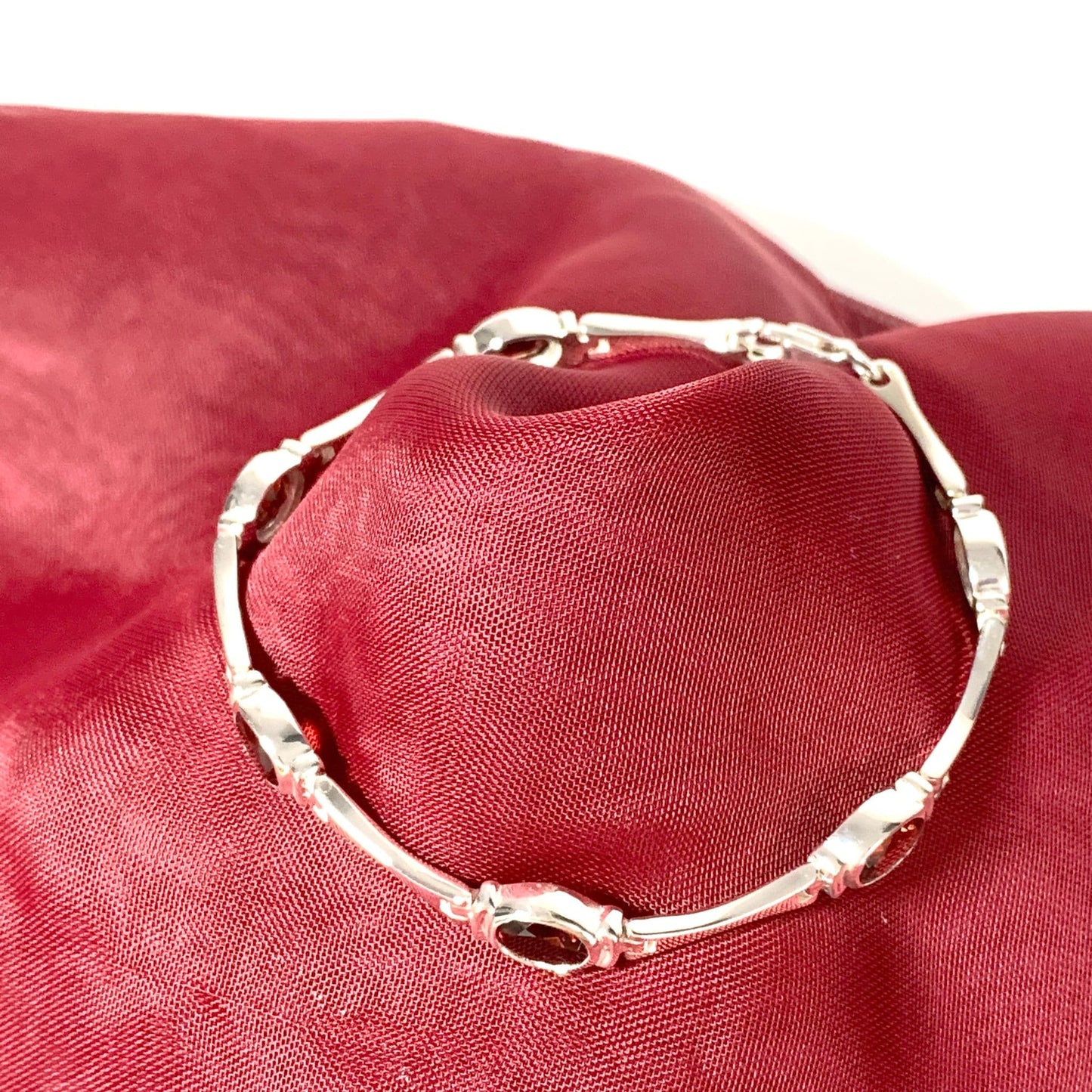 Oval Garnet Sterling Silver Bracelet