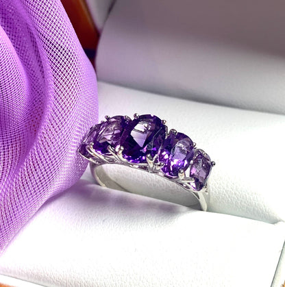 Oval purple amethyst sterling silver eternity or dress ring