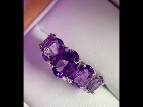 Oval purple amethyst sterling silver eternity or dress ring