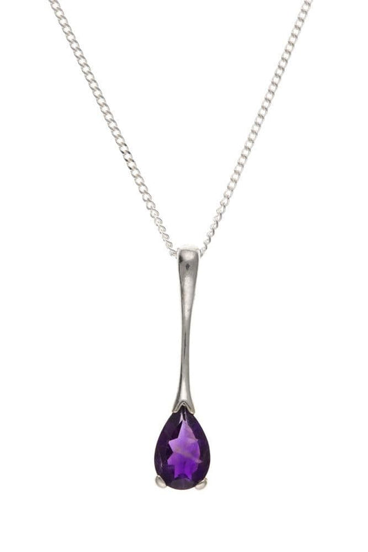 Pear shaped amethyst sterling silver long necklace pendant