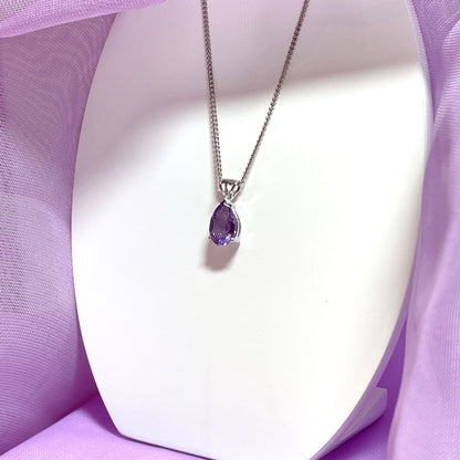 Pear shaped purple amethyst white gold necklace