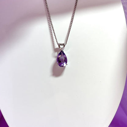 Pear shaped purple amethyst white gold necklace