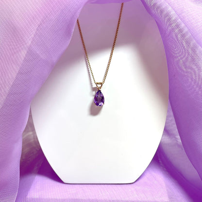 Pear shaped purple amethyst yellow gold necklace