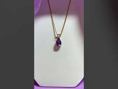 Pear shaped purple amethyst yellow gold necklace