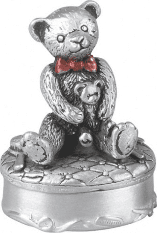 Pewter Teddy Bear First Tooth Box Christening Gift
