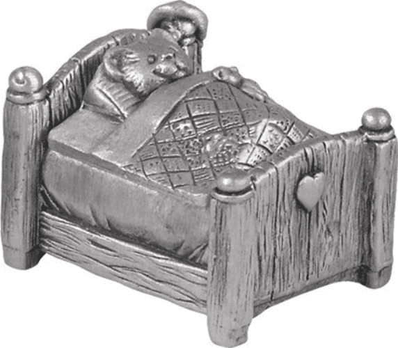 Pewter Teddy In Bed First Tooth Box Christening Gift