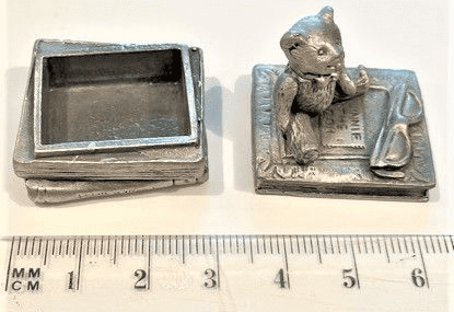 Pewter Teddy On Books First Tooth Box Christening Gift