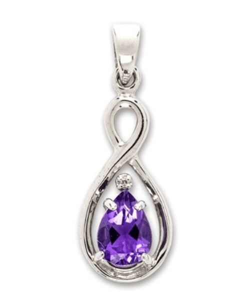Purple pear shaped amethyst and diamond sterling silver necklace