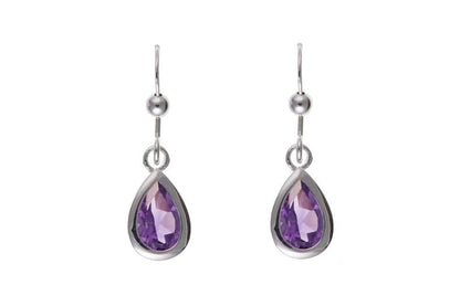 Purple pear shaped amethyst sterling silver drop earrings