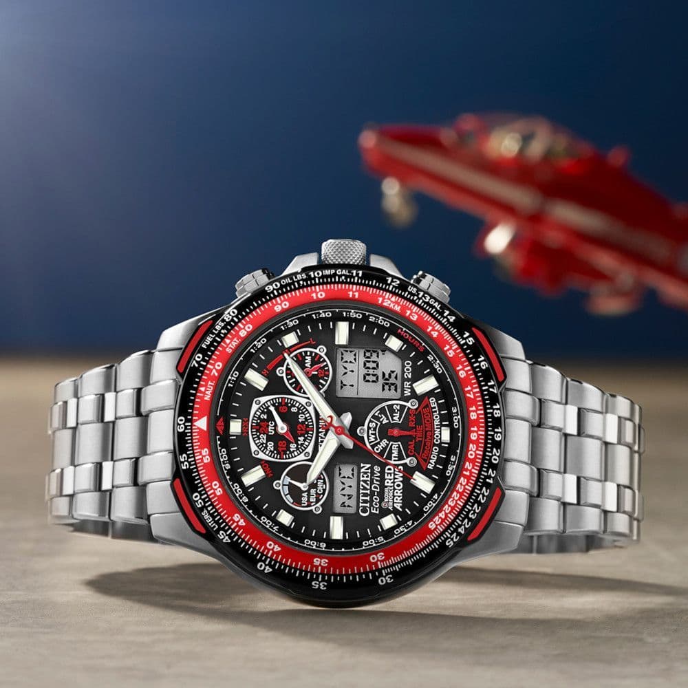 Red Arrows Skyhawk A.T Super Titanium Red Bezel Bracelet Eco Drive Men s Citizen Watch JY8110 51E