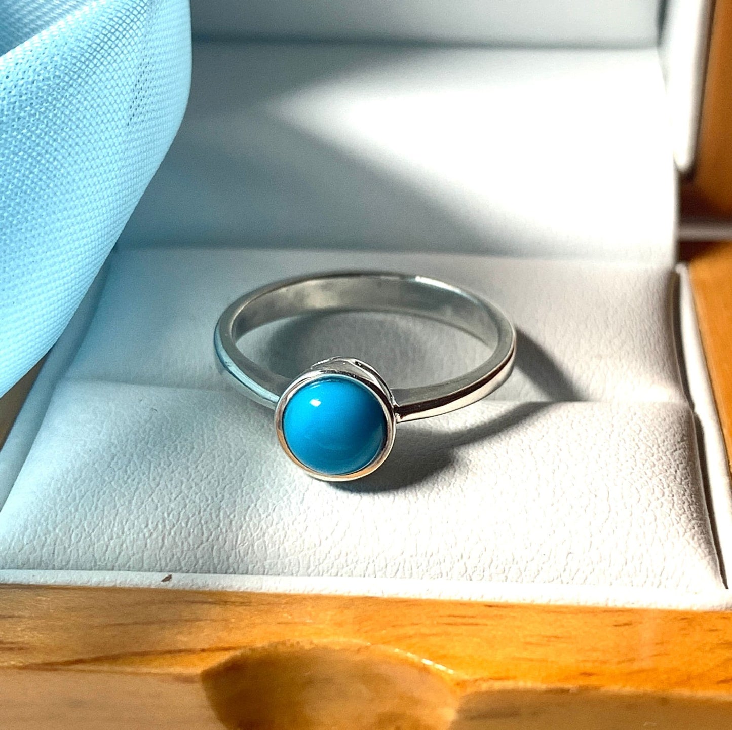 Round Blue Turquoise Sterling Silver Ring