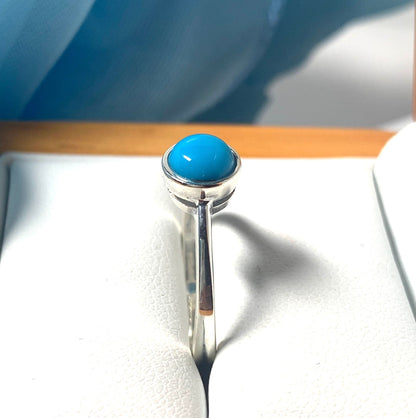 Round Blue Turquoise Sterling Silver Ring