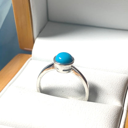 Round Blue Turquoise Sterling Silver Ring