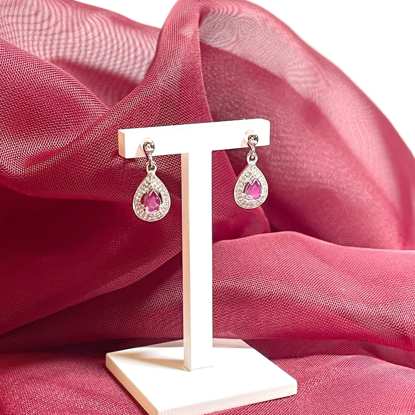 Ruby silver drop earrings