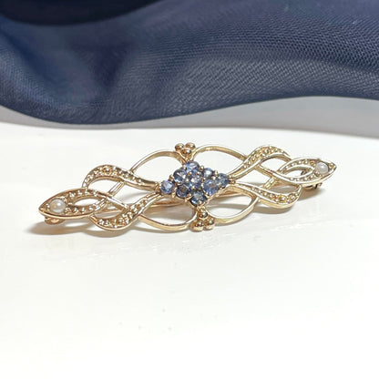 Sapphire and Cultured Pearl Brooch Gold