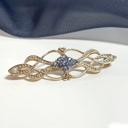 Sapphire and Cultured Pearl Brooch Gold