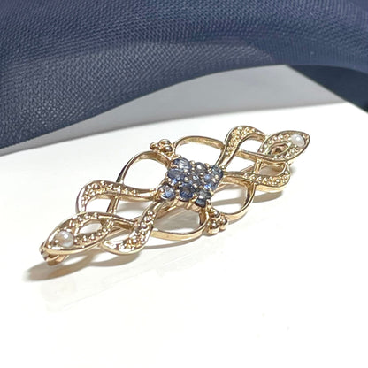 Sapphire and Cultured Pearl Brooch Gold