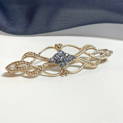 Sapphire and Cultured Pearl Brooch Gold