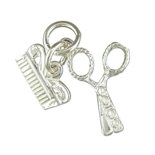 Scissors And Comb Charm Sterling Silver