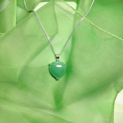 Silver Heart Shaped Green Jade Necklace