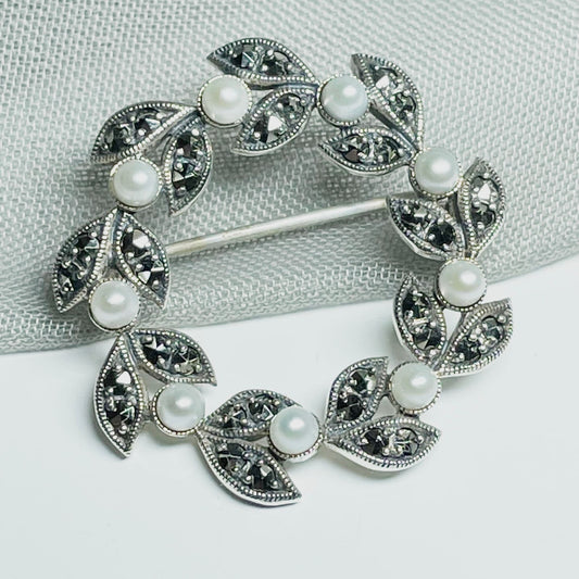 Pearl and marcasite brooch