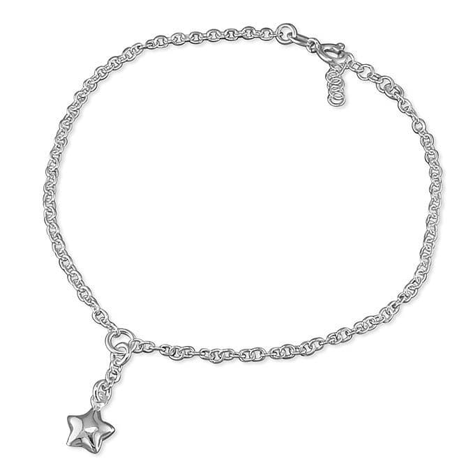 Star Anklet Sterling Silver Shaped Link Solid Ladies Ankle Chain Star Charm