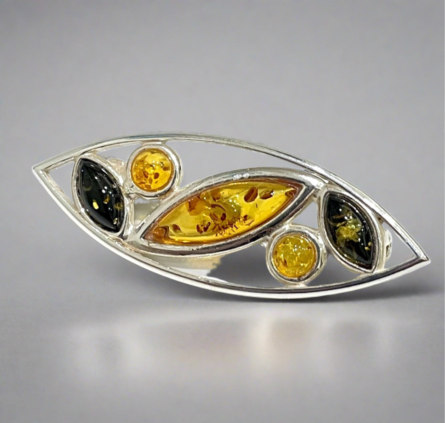 amber silver brooch