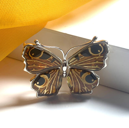 Sterling Silver Amber Butterfly Brooch