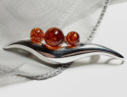 Sterling Silver Amber Swirl Brooch