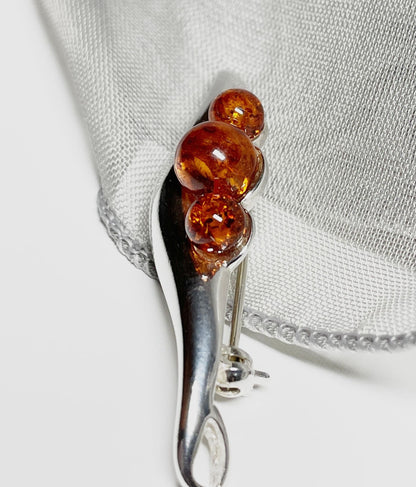 Sterling Silver Amber Swirl Brooch