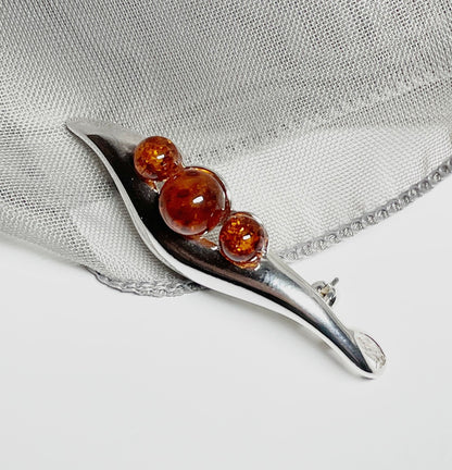 Sterling Silver Amber Swirl Brooch