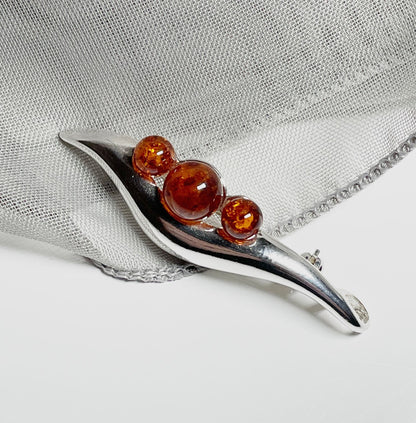 Sterling Silver Amber Swirl Brooch