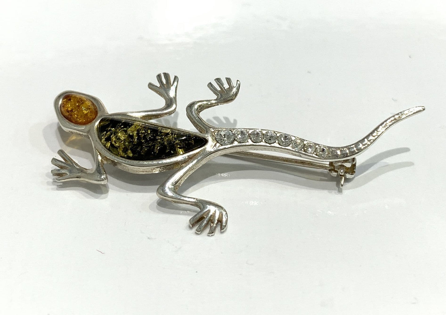 Sterling Silver Gecko Multi Coloured Amber Brooch