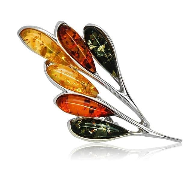 Sterling Silver Petal Fancy Multi Coloured Amber Brooch