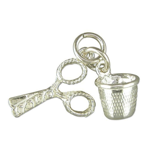 Sterling Silver Scissors and Thimble Solid Charm