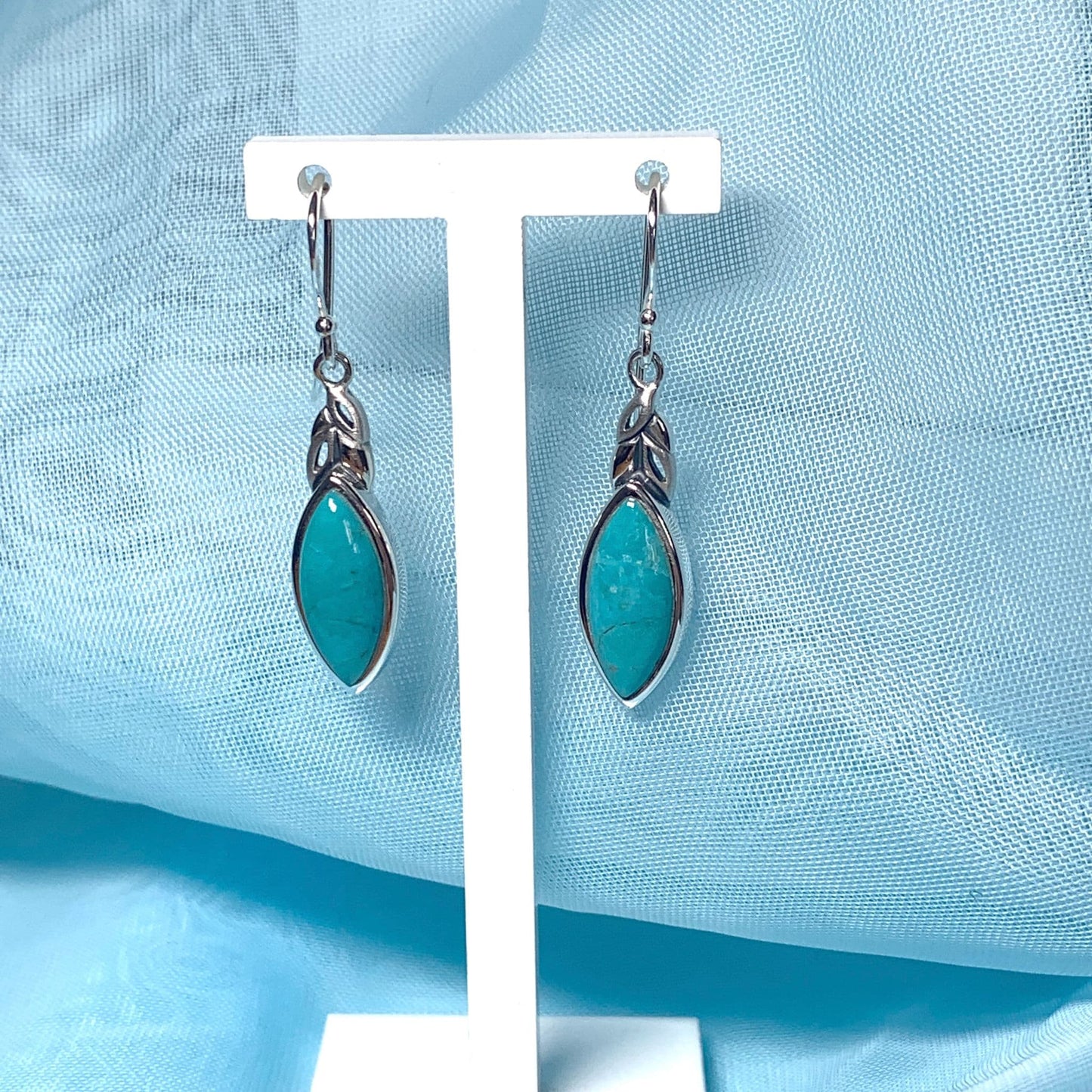 Sterling Silver Turquoise Marquise Cut Drop Earrings