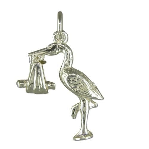 Stork Carrying Baby Sterling Silver Charm