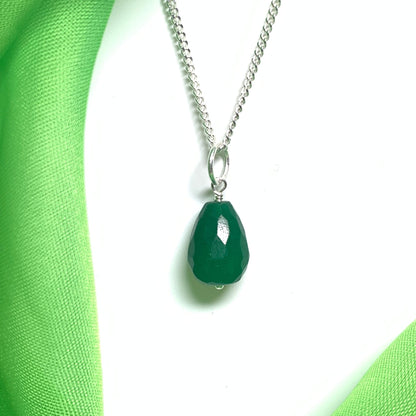 Tear Drop Silver Pear Shaped Green Jade Necklace