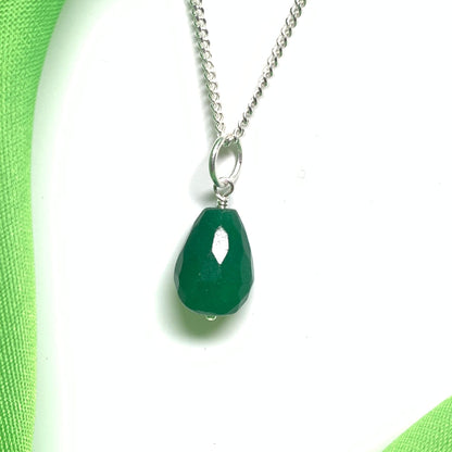 Tear Drop Silver Pear Shaped Green Jade Necklace