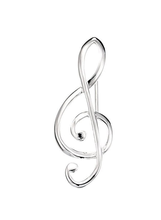 Treble Clef Musical Note Sterling Silver Brooch