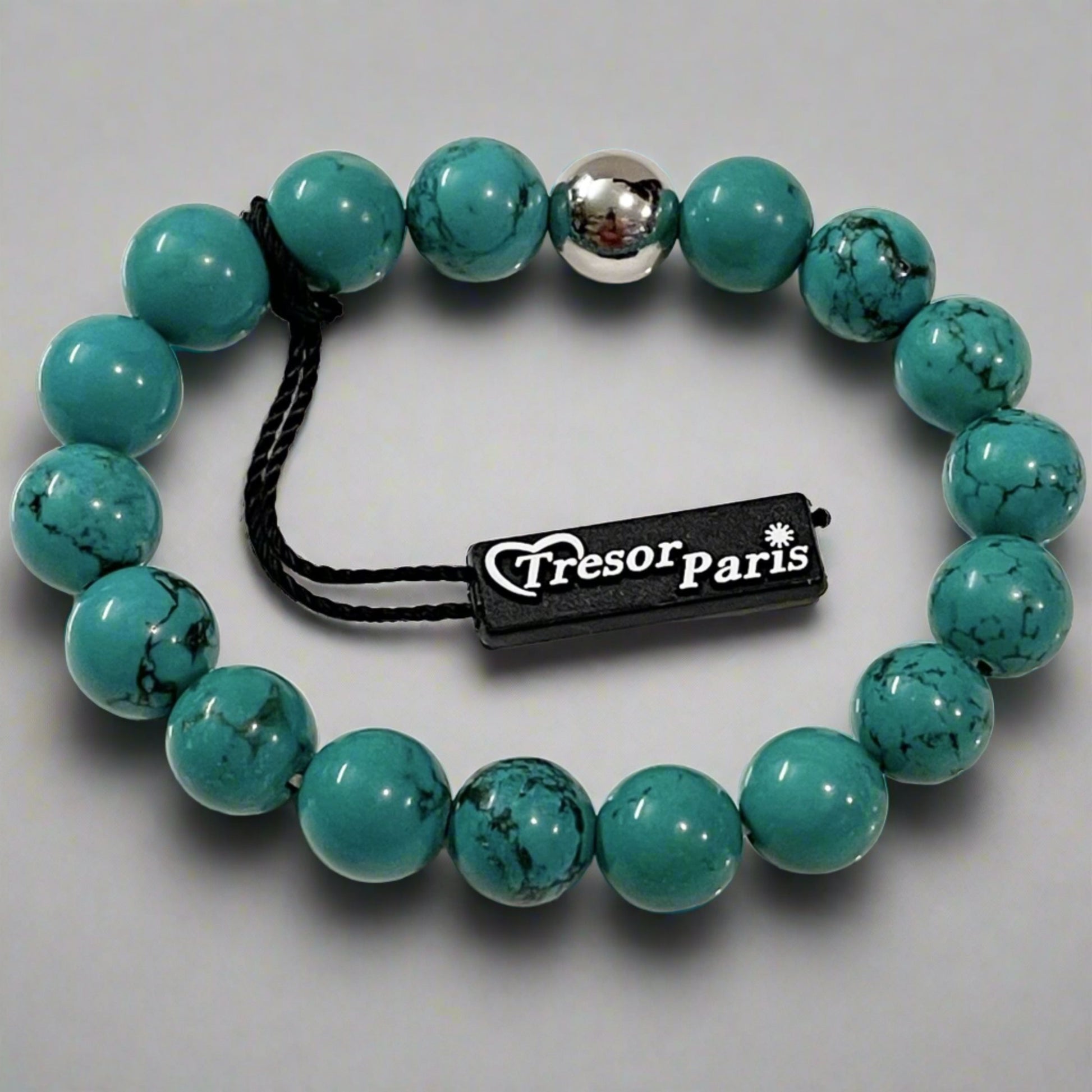 Tresor Paris 10mm Blue Green Turquoise Round Stretchy Bracelet