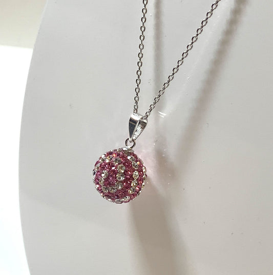 Tresor Paris Necklace 12 mm White and Pink Bon Bon Round Disco Glitter Ball Pendant