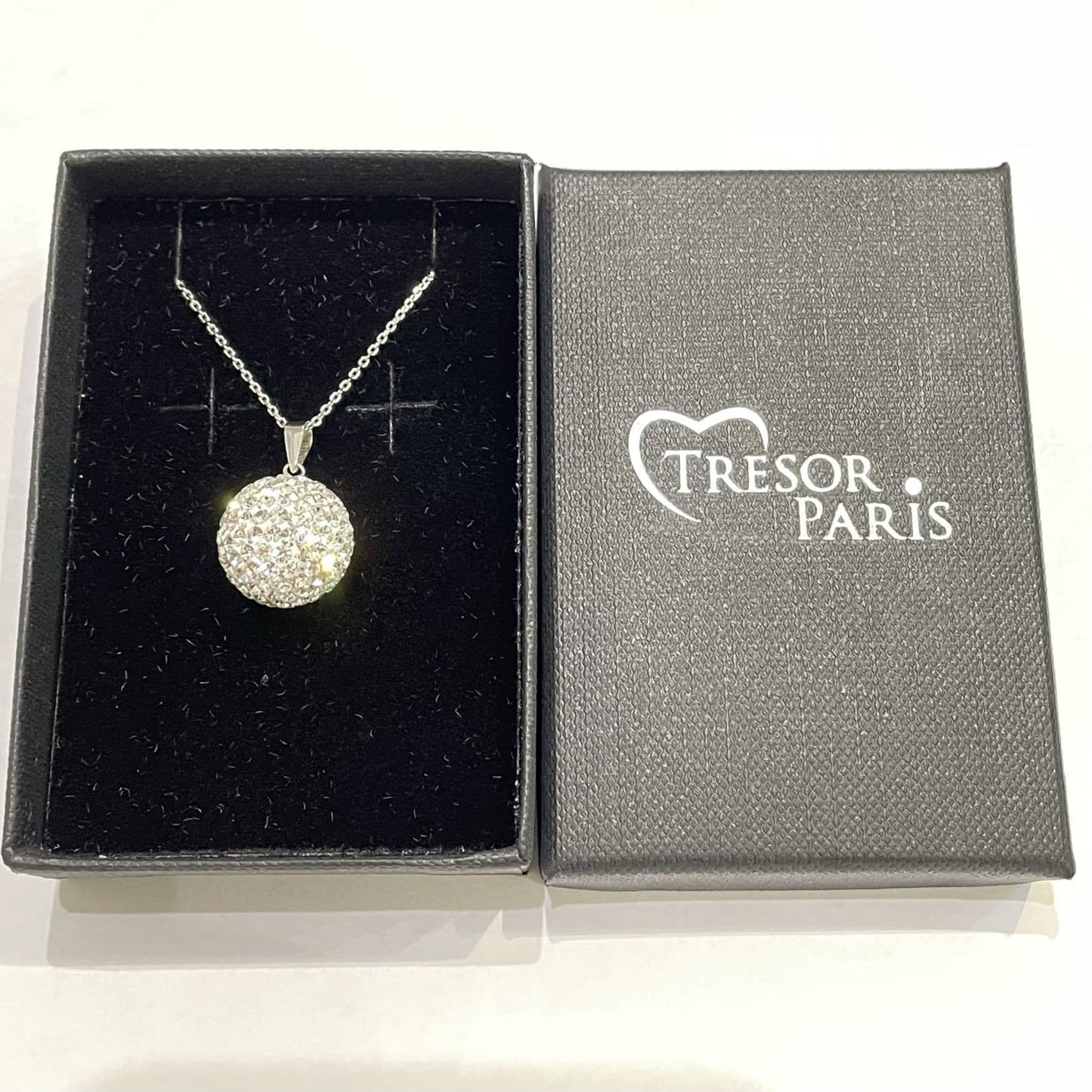 White Tresor Paris 14 mm Large Bon Bon Round Disco Glitter Ball Necklace Pendant