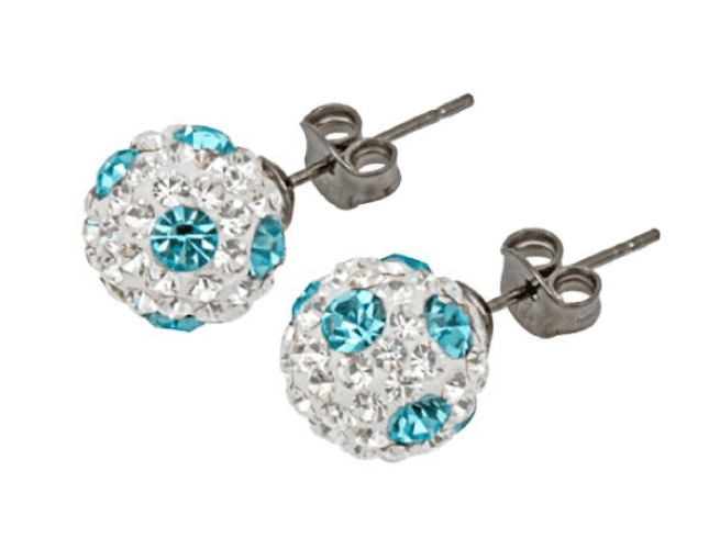 Tresor Paris Crystal Round Light Blue Polka Dot Medium BonBon Stud Earrings